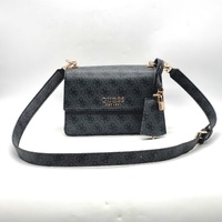 Guess Cathleen Flap Crossbody Bag Coal Faux Leather Gold Hardware