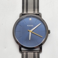 Fossil BQ2463 Mens Analog Watch 44mm Blue Dial Stainless Steel Mesh Bracelet