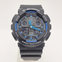 Casio G-Shock GA-100-1A2 Blue Analog Digital Mens Watch Black Resin