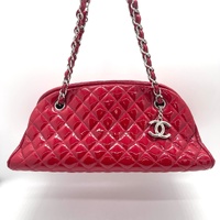 Chanel Red Quilted Patent Leather Just Mademoiselle Bowling Shoulder Bag