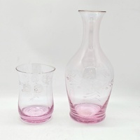 Royal Albert Vintage Pink Bedside Carafe and Glass set with Etched Flower Design