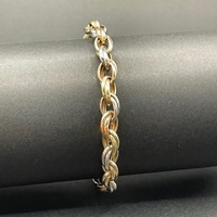 Ladies 9ct Three Tone Gold Oval Belcher Link Bracelet