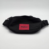 Hugo Mens Waist Belt Bag Black Matte Fabric with Red Logo