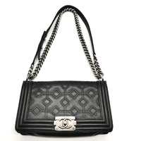 Chanel Arabesque Boy Flap Embossed Calfskin Medium Bag Silver Hardware
