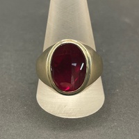 Mens 9ct Yellow Gold Red Gemstone Ring