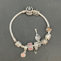 Ladies 925 Sterling Silver Pandora Snake Link Charm Bracelet