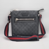 Gucci GG Supreme Black Coated Canvas Flat Messenger Bag with Adjustable Strap