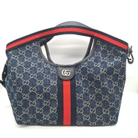 Gucci Giglio Small Tote Blue and White GG Denim Tea Leather Strap