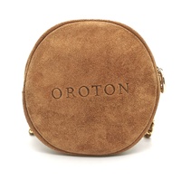 Oroton Suede Round Shoulder Bag Chain Strap Emblem Design Vintage Style
