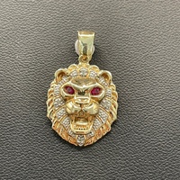 Mens 9ct Yellow Gold Red Gemstone Lion Head Pendant