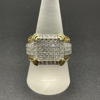 Mens 9ct Yellow Gold Natural Diamond Cluster Ring
