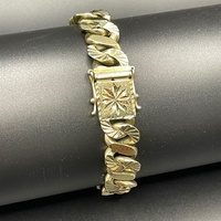 Mens 9ct Yellow Gold Diamond Cut Curb Link Bracelet