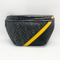 Fendi Diagonal Belt Bag Grey FF Textured Fabric Black Leather Italy
