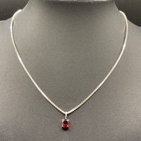 Ladies 925 Sterling Silver Box Link & Red Gemstone Necklace