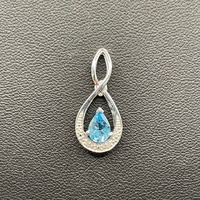 Ladies 10ct White Gold Blue Gemstone & Diamond Droplet Pendant