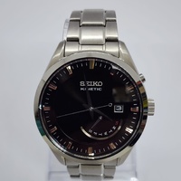 Seiko 5M84-0AB0 Kinetic Automatic Black Dial Silver Stainless Steel Watch