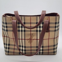 Burberry Haymarket Nova Check Coated Canvas Tote Bag with Brown Leather Trim