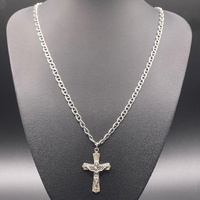 Unisex 925 Sterling Silver Anchor Link Chain & Crucifix Pendant