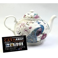 Summer River Flora Peacock Teapot Floral Gold Detail Decorative