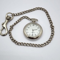Silver Tone Quartz Fob Pocket Watch with Curb Chain and Military Dial