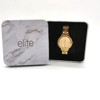 Elite 5089231 Ladies Gold Tone Watch Crystal Bezel Sunray Dial with Extra Links