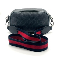 Gucci 574886 GG Supreme Canvas Black Red Web Stripe Leather Shoulder Bag