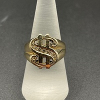 Mens 9ct Yellow Gold Dollar Sign Diamond Ring