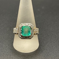 Unisex 9ct Yellow Gold Aqua Gemstone and Diamond Ring