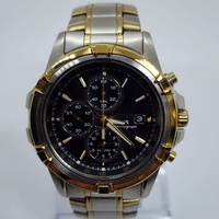 Seiko V172-0AJ0 Solar Chronograph Two Tone Sapphire Black Dial Watch