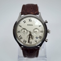 Fossil FS4738 Mens Chronograph Watch Brown Leather Quartz White Dial