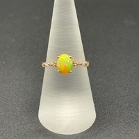 Ladies 14ct Rose Gold Yellow Opal & Diamond Ring