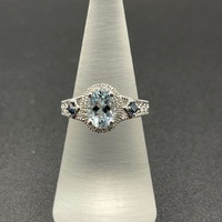 Ladies 14ct White Gold Blue Gemstone & Diamond Ring