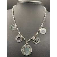Ladies 925 Sterling Silver Cable Link Chain & Disc Pendants