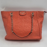 GUESS Coral Pink Quilted Geometric Chain Shoulder Tote Bag Handbag