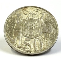 Australian 1966 50 Cent Coin Elizabeth II Round Silver Coin AU Mint