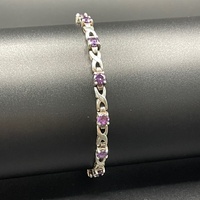 Ladies 925 Sterling Silver Fancy Link Purple Gemstone Bracelet