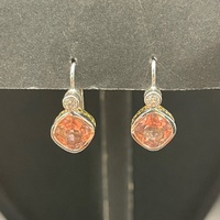 Ladies 18ct White Gold Pink Stone Drop Earrings