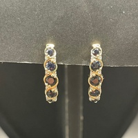 Ladies 9ct Yellow Gold Diamond & Sapphire Oval Hoop Earrings