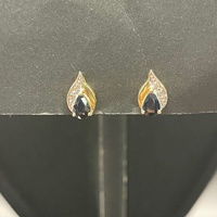 Ladies 9ct Yellow Gold Blue Sapphire & Diamond Stud Earrings
