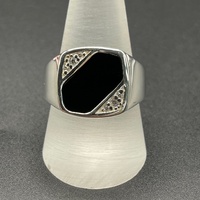 Mens 925 Sterling Silver Black Stone Ring