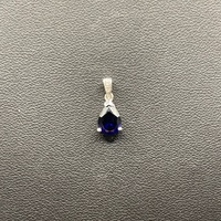 Ladies 10ct White Gold Blue Sapphire & Diamond Droplet Pendant