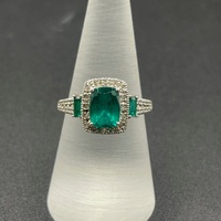 Ladies 9ct White Gold Blue Green Stone & Diamond Ring