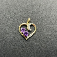 Ladies 9ct Yellow Gold Purple Stone Heart Pendant