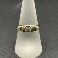 Ladies 9ct Yellow Gold Blue Gemstone and CZ Ring