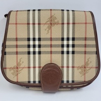 Vintage BURBERRY Haymarket Check Coated Canvas Crossbody Saddle Bag Authenticated
