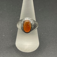 Mens 925 Sterling Silver Orange Stone Ring