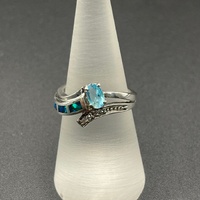 Ladies 925 Sterling Silver Blue Stone & Opal Ring