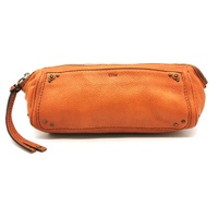 Chloe Orange Pebbled Leather Clutch Bag with Pouch and Card Tag