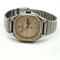 Seiko Quartz Octagonal Mens Day Date Champagne Dial Steel Bracelet