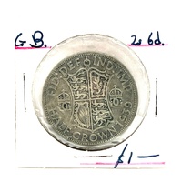1939 Great Britain Half Crown Coin - King George VI - .500 Silver - Circulated Condition